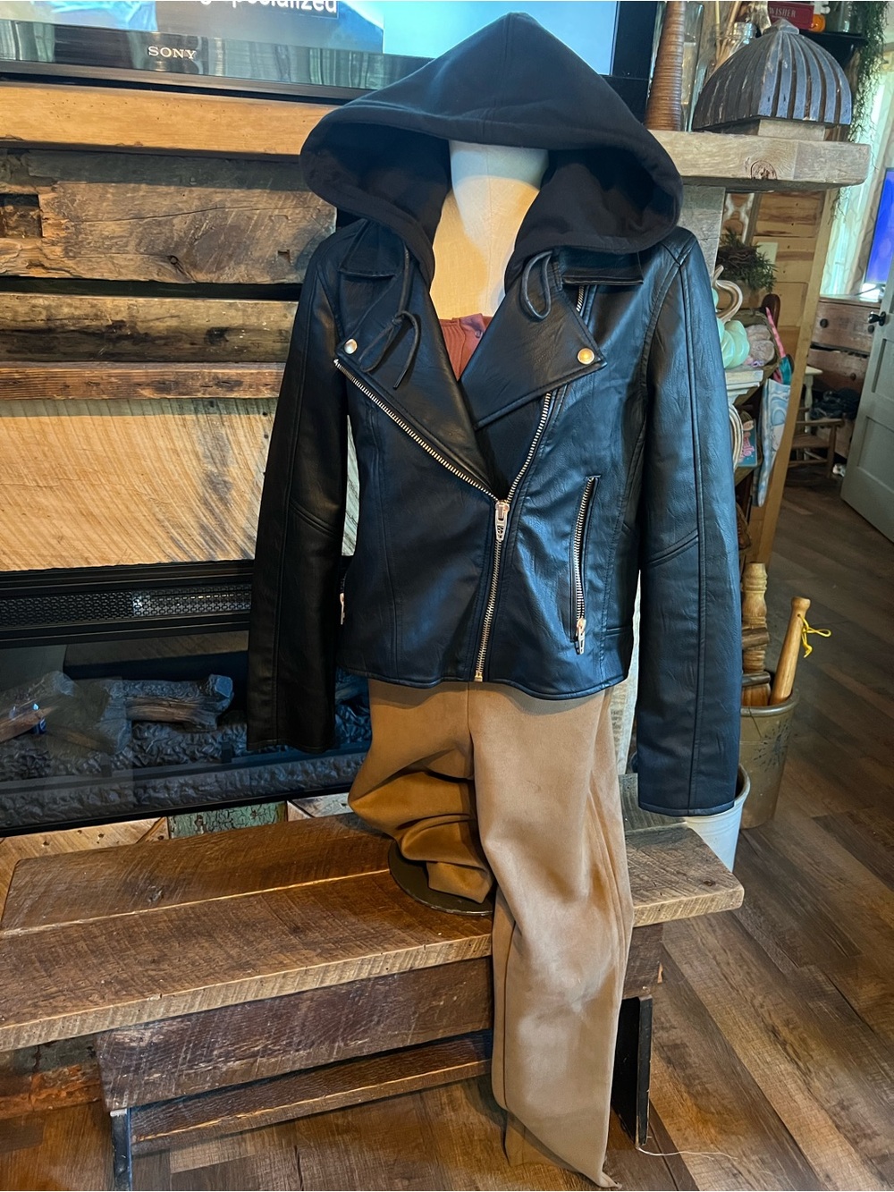 [BLANKNYC] Black Moto Jacket Large Removable Hoodie Biker Style